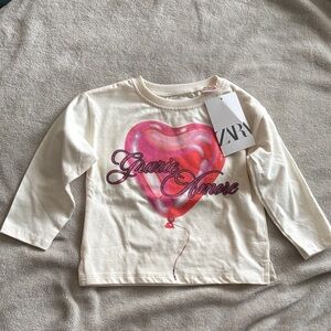 NWT Zara Kids Cream and Pink Balloon Heart Tee